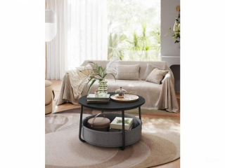 VASAGLE Kruhový konferenčný stolík s textilným košom čierny