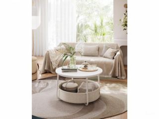 VASAGLE Kruhový konferenčný stolík s textilným košom biely