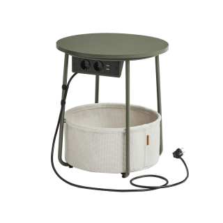 VASAGLE Kruhový konferenčný stolík s textilným košom a zásuvkou zelený obr-1