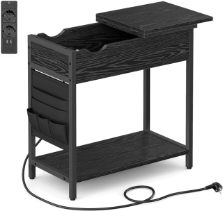 VASAGLE Rozkladací stolík s elektrickou zásuvkou čierny obr-1