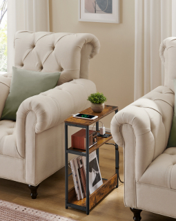 VASAGLE Rozkladací úzky stolík s elektrickým napájaním a USB kľúčom čierny a USB zásuvkou hnedý obr-2