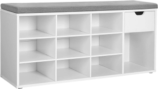 VASAGLE Botník s lavicou biely sivý 104 × 48 × 30 cm obr-1