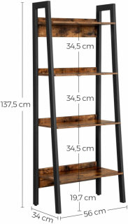 VASAGLE Retro regál 4 police 56 x 138 x 34 cm obr-3