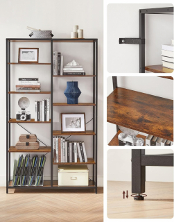 VASAGLE Knižnica 10 políc 170 cm hnedá čierna obr-4