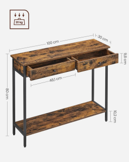 VASAGLE Konzolový stolík VINCYER 100 x 80 x 30 cm hnedý obr-3