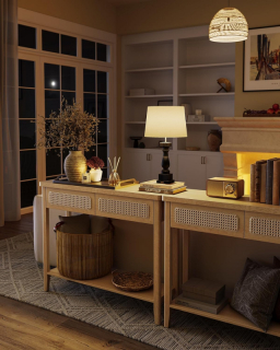 VASAGLE Konzolový stolík BOHO 2 zásuvky svetlohnedý obr-3