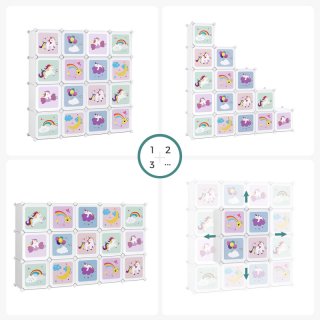 SONGMICS Variabilná rozkladacia polica s detskými motívmi 16 kociek obr-3