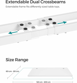 SONGMICS Nastaviteľný elektrický rám stola 107-175 cm biely obr-4
