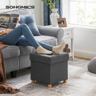 SONGMICS Taburetka s úložným priestorom sivá 38 × 40 × 38 cm obr-2