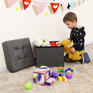 SONGMICS Úložný sedací box čalúnený skladací 38x38 cm tmavosivý obr-1