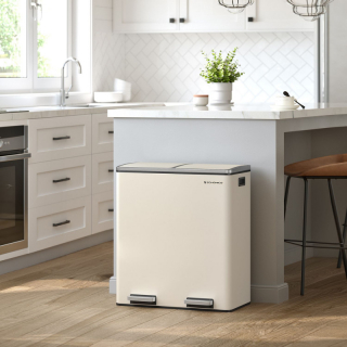 SONGMICS Odpadkový kôš na triedený odpad 2 x 30 l krémový obr-2