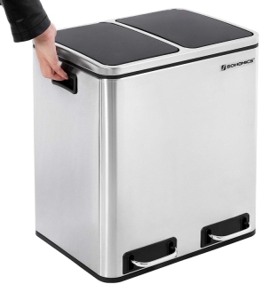 SONGMICS Odpadkový kôš LTB30H na triedený odpad, 2 x 15 L, strieborno / čierny obr-3