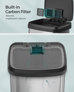 SONGMICS Odpadkový kôš 68 l nerezová oceľ čierna obr-4