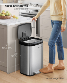 SONGMICS Odpadkový kôš 50 l z nehrdzavejúcej ocele čierny obr-2