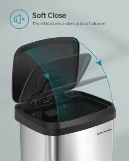 SONGMICS Odpadkový kôš 50 l z nehrdzavejúcej ocele čierny obr-4