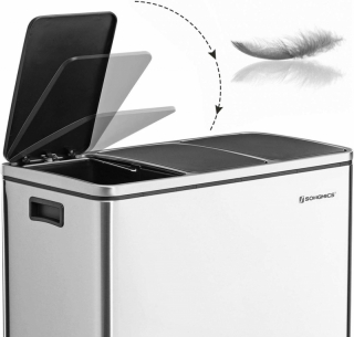 SONGMICS Odpadkový kôš LTB54NL na triedený odpad, 3 x 18 L, strieborný obr-1