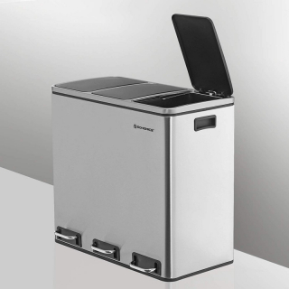 SONGMICS Odpadkový kôš LTB54NL na triedený odpad, 3 x 18 L, strieborný obr-2