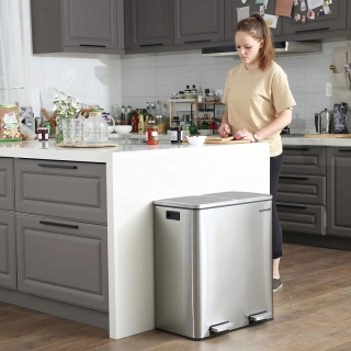 SONGMICS Odpadkový kôš na triedený odpad 2 x 30 L strieborný obr-3