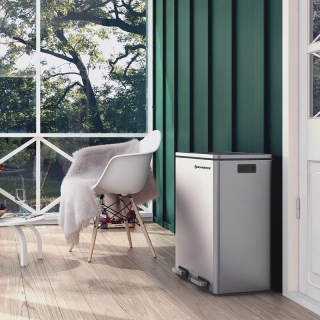 SONGMICS Odpadkový kôš na triedený odpad 2 x 30 L strieborný obr-4