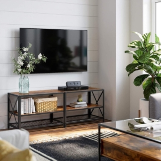 VASAGLE TV stolík priemyselný hnedý 140 x 50 x 39 cm obr-1