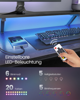 VASAGLE Rohový písací stôl s LED osvetlením 150 x 90 x 120 čierny obr-2