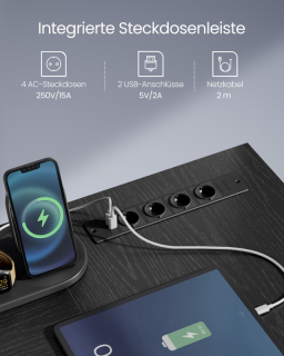 VASAGLE Rohový písací stôl s LED osvetlením 150 x 90 x 120 čierny obr-3