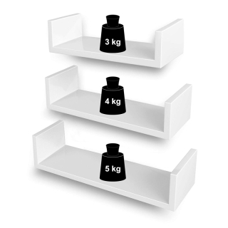 SONGMICS Nástenná polica do U biela 3 ks 40/35/30 cm obr-3