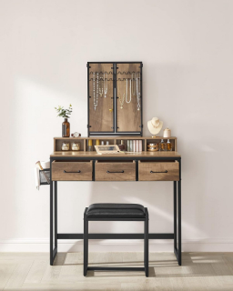 VASAGLE Toaletný stolík 3 sklopné zrkadlá 90 x 141 x 40 cm hnedý dub obr-3