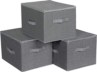 VASAGLE Skladacie úložné boxy s vekom sivé 3 ks obr-1