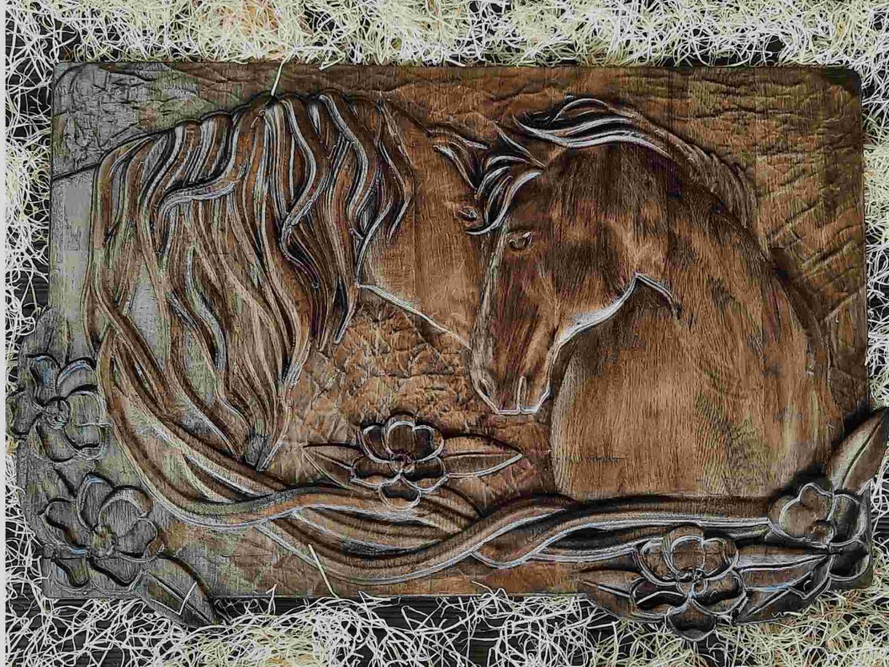 Drevený obraz - Kone