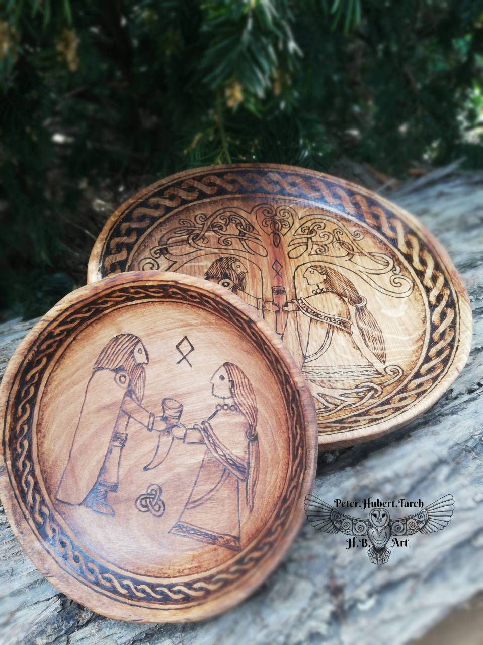 Svadobný drevený set - Viking - Wedding plate and bowl