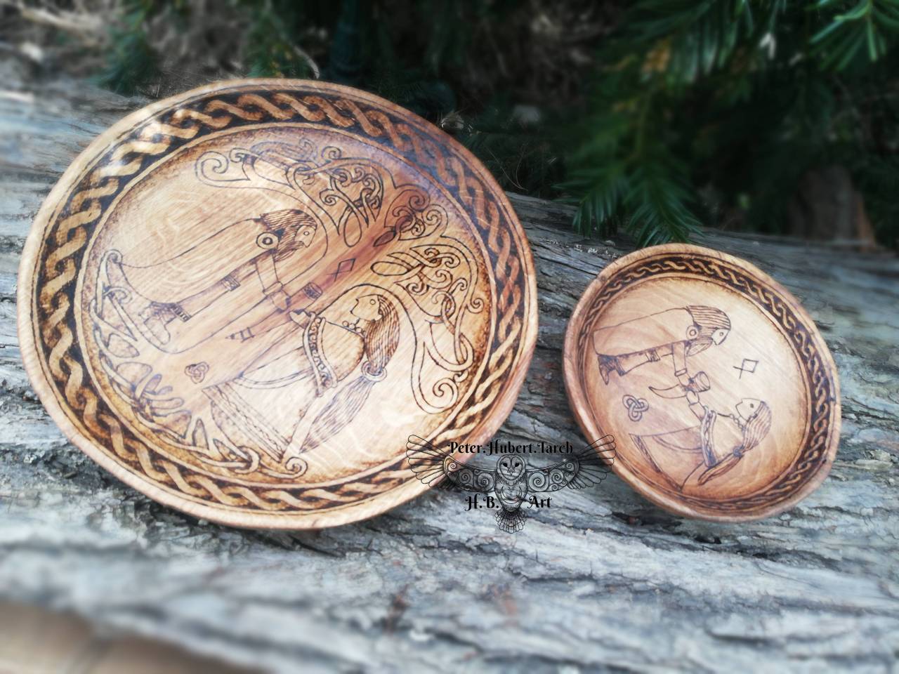 Svadobný drevený set - Viking - Wedding plate and bowl